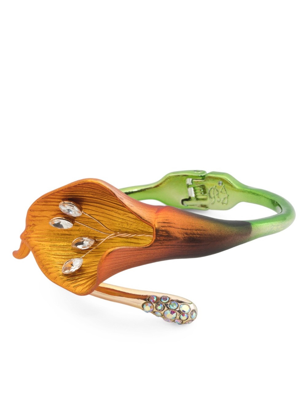 BETSEY JOHNSON Burnt Orange Calla Lily Bypass Hinge Bangle Bracelet NWT